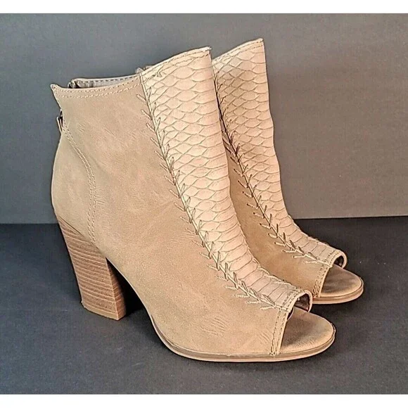 Steve Madden Boots Womens 9M Beige Open Toe Block Heel Leather Faux Snakeskin - Picture 11 of 11